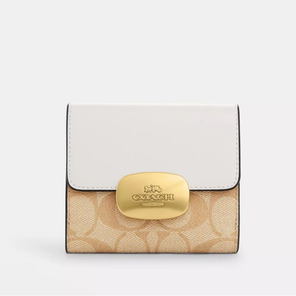 ❤️ Gorgeous COACH Gold/Light Khaki Small Wallet In Signature Canvas w/buckle